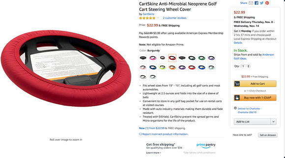 CartSkinz Golf Cart Steering Wheel covers now available on Amazon !