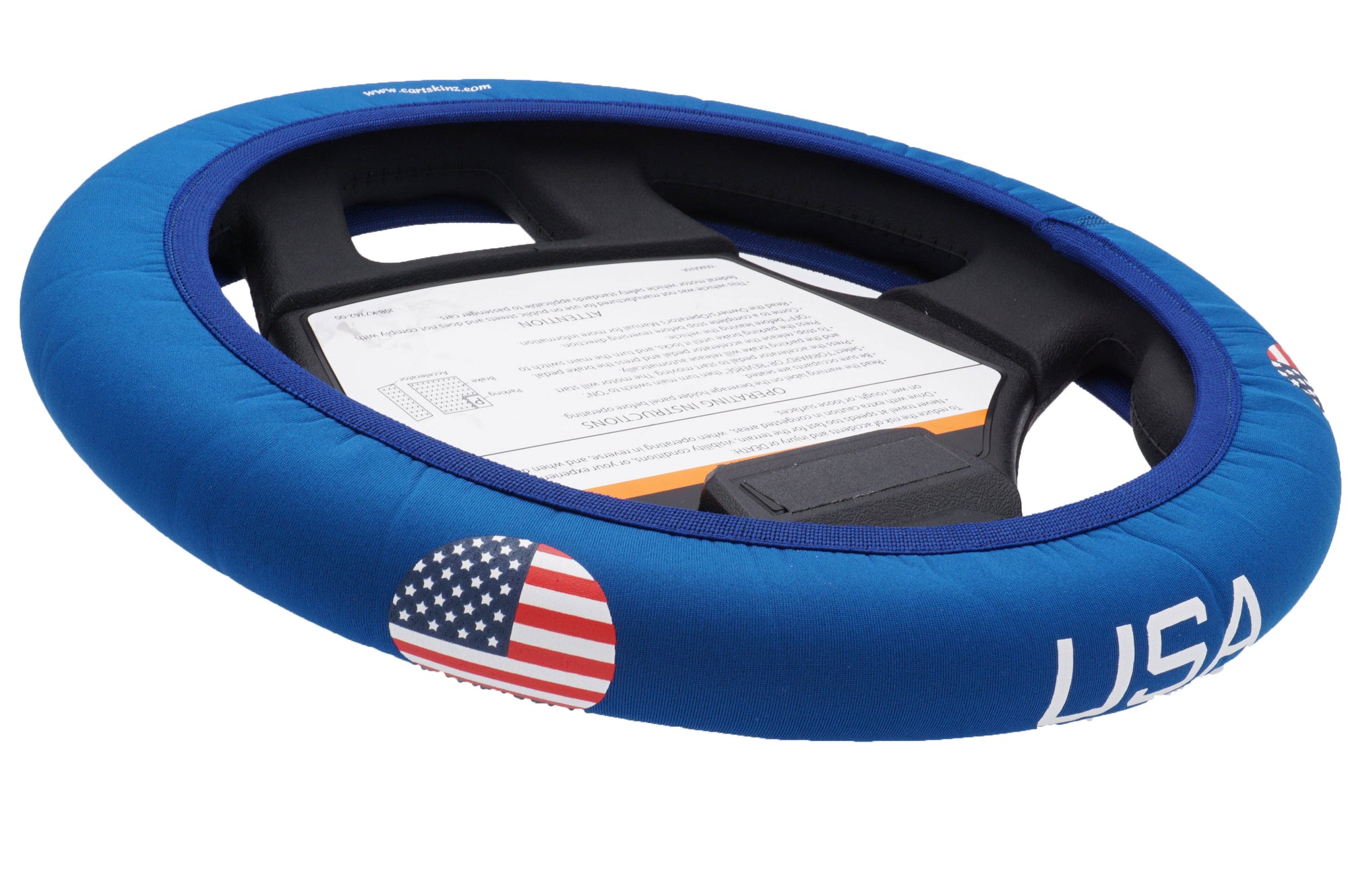 United States Golf Cart Steering Wheel Cover.  Club Car Golf Cart Steering Wheel Cover.   EZ-GO Golf Cart Steering Wheel Cover.   Yamaha Golf Cart Steering Wheel Cover.  Car Steering Wheel Cover.  ATV Steering Wheel Cover.  Boat Steering Wheel Cover.